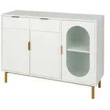 KOMFOTTEU Küchenbuffet Sideboard Küchenschrank, Glastür & Metallbeinen weiß