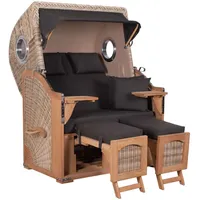 Mr. Deko Strandkorb Düne Bullauge Teak PE Shell Dessin 548