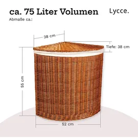 lycce Eckwäschetruhe - 75 L oder 125 L - aus Weide Eckkorb mit Deckel
