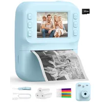 Sofortbildkamera Kinder 48MP, 1080P Video Kinderkamera mit Sofortdruck, 2,4 Zoll IPS Spielzeug Kamera mit 32GB Karte & 3 Rollen Thermopapier, Geschenk für Mädchen Jungen 3-12 Jahre (Blau)
