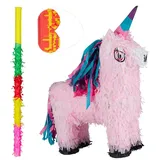 relaxdays Papierdekoration 3 tlg. Pinata Set Einhorn blau|gelb|rosa