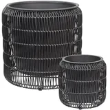 Blumentopf 2er Set Rattan schwarz rund Outdoor & Indoor mit Einsatz Brodiea