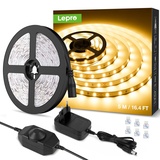 Lepro LED Strip 5M, Warmweiss 3000K Dimmbar, LED Streifen Warmweiß 300 LEDs, 12V Selbstklebend, IP20 LED Band, Flexible DIY LED Leiste, LED Lichtband Kette mit Netzteil für Innen Küche Dekoration