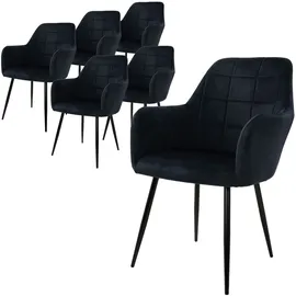 ECD Germany 6er Esszimmerstühle Wohnzimmerstühle Stuhl aus Samt Küchenstuhl Set Schwarz