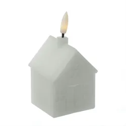 LED Kerze Haus Echtwachskerze in Hausform Lichthaus H: 11cm Timer weiß