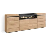SKRAUT HOME Kommode mit 8 Schubladen 214 x 75 x 35 cm Eiche / Beige
