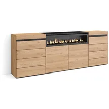 SKRAUT HOME Kommode mit 8 Schubladen 214 x 75 x 35 cm Eiche / Beige