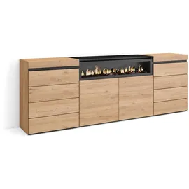 SKRAUT HOME Kommode mit 8 Schubladen 214 x 75 x 35 cm Eiche / Beige
