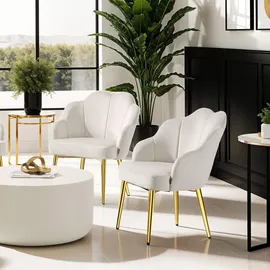 Tectake Cocktailsessel Hellen Samt 66 x 80,5 x 62 cm Creme/Gold gepolstert