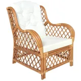 vidaXL Sessel mit Kissen Hellbraun Rattan und Leinen