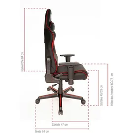 MCA Furniture Gaming Stuhl DX-Racer P08 Chefsessel schwarz und rot Kunstleder Gamer Chair mit Wippmechanik und Alu-Drehkreuz