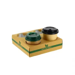 500 Stk. Biologisch abbaubare Kraft-Pappbecherhalter (4 Löcher) Ref PORTAV4