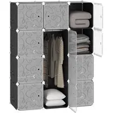 Beyamis Tragbarer Kleiderschrank Fürs Schlafzimmer, 12-würfel-schrank Mit 2 Kleiderstangen, Modularer Aufbewahrungsschrank, Platzsparender Kunststoffschrank, Weiß Und Schwarz