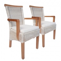 Esszimmer Stühle Set 2 Stück mit Armlehnen Rattanstühle weiß Perth Rattan Korbstühle nachhaltig : mit Sitzkissen