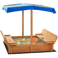 [en.casa] Sandkasten Kellenhusen mit Dach und klappbaren Sitzbänken Blau/Schwarz
