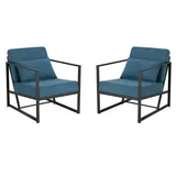 LuxusKollektion Cocktailsessel Sessel 2er Set Cocktailsessel Lehnstuhl Leinen 1 Sitz 2 Griffe Blau