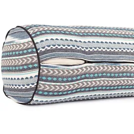 Bodhi Ethno Collection: Yoga-Bolster (rund), Ikat-Webstoff, schwarz-weiß-blau gem., Dinkelhülsen bunt|grau No Size