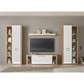 Home Affaire Wohnwand HOME AFFAIRE "Brixen, moderne Anbauwand, Wohnzimmer-Set, Eiche Evoke Dekor mit Weiß", weiß (eiche evoke, weiß), B:350cm H:195cm T:43cm, Holzwerkstoff, Kastenmöbel-Sets, Wohnwand, enthält Stauraumelemente, Lowboard und Wandboard
