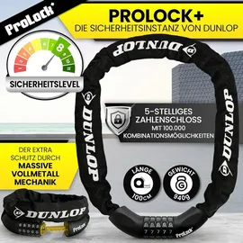Dunlop Fahrradschloss Zahlenschloss Fahrrad Schloss - Hohe Sicherheit Level 8-100 cm Fahrräder Schloß mit 5er Zahlencode - Kette für E Bike Scooter ebike Zahlen Fahrradschloß Pro Lock, Schwarz