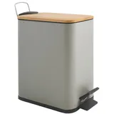 Spirella Kosmetikeimer 5 Liter Edelstahl mit Absenkautomatik und Inneneimer Erik Badezimmer Mülleimer Softclose Abfalleimer Bambus, Kunststoff, Taupe Mat, 5 litres