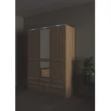 Priess Kleiderschrank PRIESS "Schrank Garderobe Wäscheschrank Barcelona in 5 Breiten", braun (eichefarben artisan), B:140cm H:193cm T:54cm, Holzwerkstoff, Schränke, Kleiderschrank, viel Stauraum, geräumige Schubkästen, mit Spiegel, MADE IN GERMANY