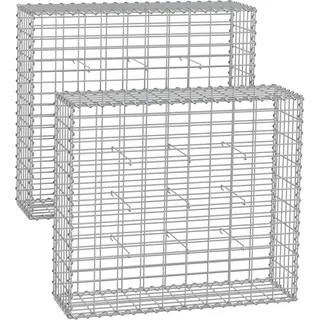 Songmics Gabionenkörbe, Metall-Steinkörbe mit 5 x 10 cm Maschenweite für Mauersteine, verzinkt, Steingabionen Mauer, 100 x 90 x 30 cm, silber