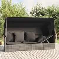 JUNZAI Outdoor-Loungebett mit Dach und Kissen, Lounge Sofa Outdoor, Sonneninsel Outdoor, Outdoor Liege, Daybed Outdoor, Outdoor Bett, Garten Lounge, Grau Poly Rattan