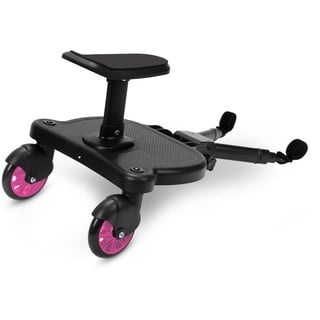 Tubiaz Buggy Board mit Sitz, Kiddy Board Trittbrett, Universal Stehbrett, 360°Zweirad Design, Kinderwagen Zubehör, mit Kinderwagensitz, passend für jeden Kinderwagen erhältlich(Rosa)