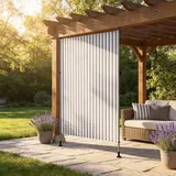 UISEBRT Klemmmarkise Senkrechtmarkise mit Handkurbel ohne Bohren,200x310 cm Vertikalmarkise Ausziehbar & Blickdicht & Wasserfest,Sonnenrollo Sichtschutz Sonnenschutz Windschutz,Grau-weiß gestreift