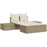 vidaXL Doppel-Sonnenliege 104 x 162 x 30 cm mit Auflagen Beige Poly Rattan