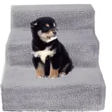 Haustiertreppe 45x35x30cm, Hunde-/Katzentreppe mit Plüschbezug, 3 Stufen, bis 30kg, Grau