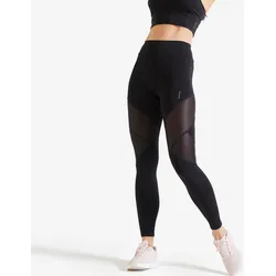 Leggings Damen mit hohem Bund Bimaterial - schwarz XS