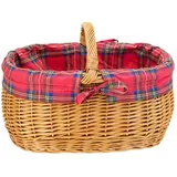 YULKA Handgeflochtener Weidenkorb Einkaufskorb mit Schottenkaro-Futter oval