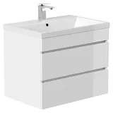 Lomadox Waschtisch FROME-02, 70 cm, hängend, weiß Hochglanz, 2 Schubladen weiß