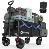 SEKEY XXL Bollerwagen Faltbar mit Erweiterbarer Heckklappe 135L & 200L, Faltbarer Bollerwagen Klappbar Angelwagen Zusammenfaltbar aus Vier Richtungen bis 150KG, Flexi 4019, Schwarz