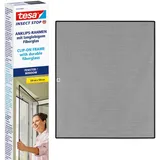 Tesa Insect Stop Clip on - Fliegengitter zum Einklicken in PVC-Fenster - zuschneidbarer Rahmen, Netz aus langlebigem Fiberglas, Selbstklebende Halte-Klips - 1 m