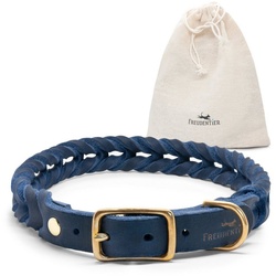 Freudentier Hunde-Halsband AlsterTwist Kollektion, Leder, handgeflochten blau XS