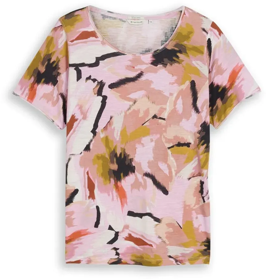 TOM TAILOR Damen Plus Size - T-Shirt aus Baumwolle, rosa, Geblümt, Gr. 54