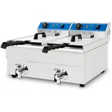 Vertes Doppel-Friteuse Edelstahl 2x13L, 50–200°C, 6000W, 230V, Kaltzonenprinzip, mit Ablasshahn, leicht zu reinigen