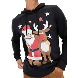 Herren Weihnachts-Hoodie Baumwoll-Pullover Kapuzen-Pullover mit Santa Motiv Sweat-Pullover Langarm-Shirt Große Größen 956890 Schwarz - 5XL