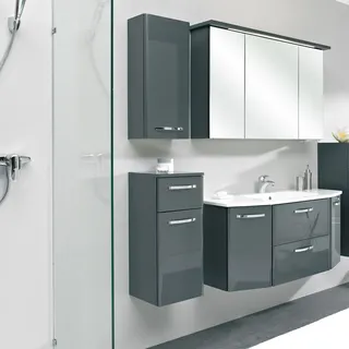 Saphir »Quickset 327 4-teilig, Waschplatz und LED-Spiegelschrank«, (Set, 4 St.), Anthrazit Hochglanz, inkl. Türdämpfer, 7 Türen, 1 Klappe, 2 Schubladen