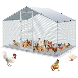 VEVOR Hühnerstall, 2 x 3 x 2 m Hühnerhaus Freilaufgehege mit Sonnenschutzdach PE-Plane, Stahl Kleintierstall Hühnerhaus Dach Geflügelstall Hühnerkäfig für Hühner, Enten, Gänse, Kaninchenn usw.