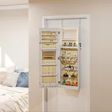 Schmuckschrank Mit Led-beleuchtung, Abschließbarer Wand-/tür-schmuckorganizer Mit Spiegel, 37 X 10,5 X 108 Cm, Weiß