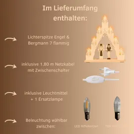 Weigla & Lichterspitze aus Holz, NATUR-BRAUN, Made in Germany", beige (natur, braun), B:38cm H:43cm T:4,5cm, Holzwerkstoff, Schwibbögen, Schwibbogen, Erzgebirge garantiert, Weihnachtsdeko Innen, Weihnachtsbeleuchtung