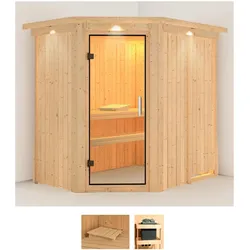 Sauna KARIBU "Swantje", beige (naturbelassen), ohne Ofen, (ohne Ofen), Saunen, ohne Ofen