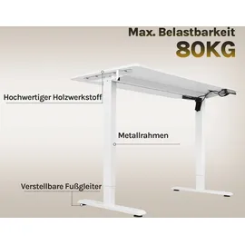 Woltu Höhenverstellbarer Schreibtisch, Computertisch mit USB-Ladeanschluss, Weiß 120x60 cm - Weiß