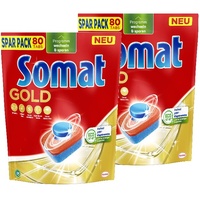 Somat Gold Spülmaschinen Tabs (2x80 Tabs), Geschirrspül Tabs für strahlend sauberes Geschirr auch bei niedrigen Temperaturen, Extra-Kraft gegen Eingebranntes