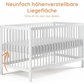 Kids Collective Babybett Kinderbett Gitterbett 60x120 und 70x140 cm mit Matratze höhenverstellbarer Lattenrost & herausnehmbare Sprossen stabiles ... | weiß