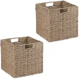 Relaxdays Aufbewahrungskorb, 2er Set, Seegras, geflochtenes Design, Kleidung, Spielzeug, 30x30x30 cm, Regalkorb, Natur