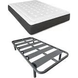DUÉRMETE ONLINE - Komplettes Bett mit viskoelastischer Matratze Bio Nature + verstärkter Lattenrost 40 x 30 mm mit 4 Metallfüßen, Gewinde 90 x 190 cm